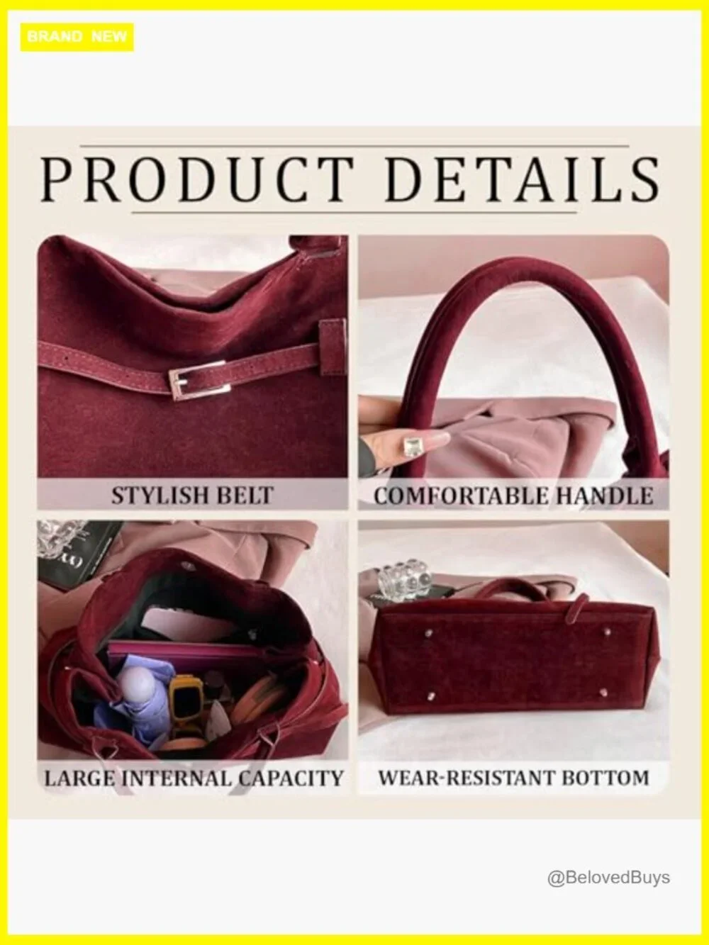 Faux Suede Slouchy Hobo Bag Large Tote Shoulder Satchel Vintage Retro Purse